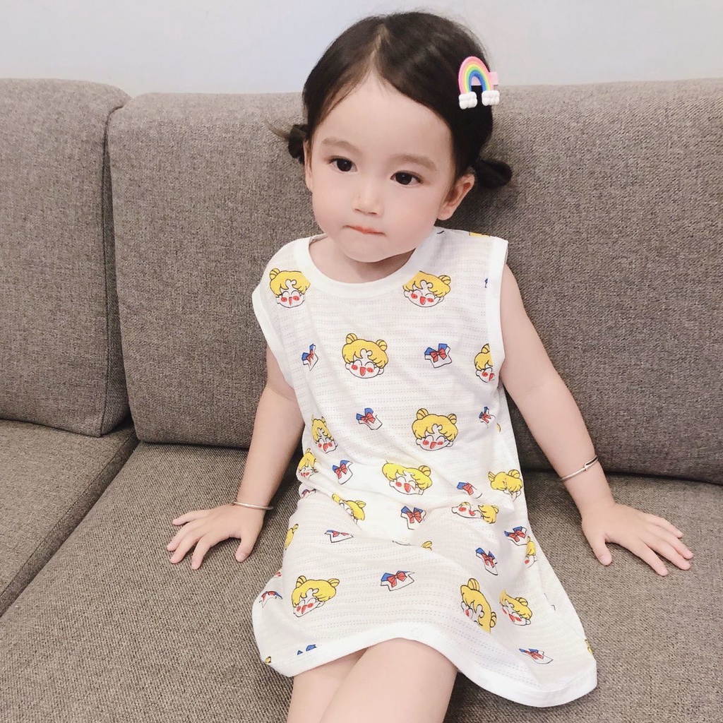 Bộ Đồ Ngủ Liền Thân Không Tay Họa Tiết Hoạt Hình Phong Cách Hàn Quốc Cho Nữ