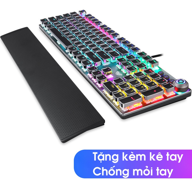 Bàn Phím, Bàn Phím Cơ Chơi Game F2508 Pro Full Size 104 Phím LED RGB Nhiều Chế Độ Cực Đẹp | Kèm Kê Tay Dùng Cho Máy Tính