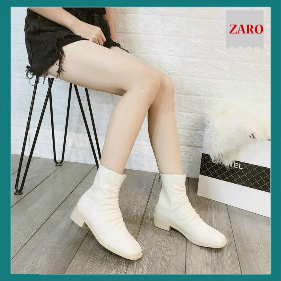 Giày Boot, Giày Boot Nữ - Giày Boot Nữ Hàn Quốc Da Nhăn Cao 2-3Cm Da Mềm Màu Đen - Kem Trắng Cao Cấp