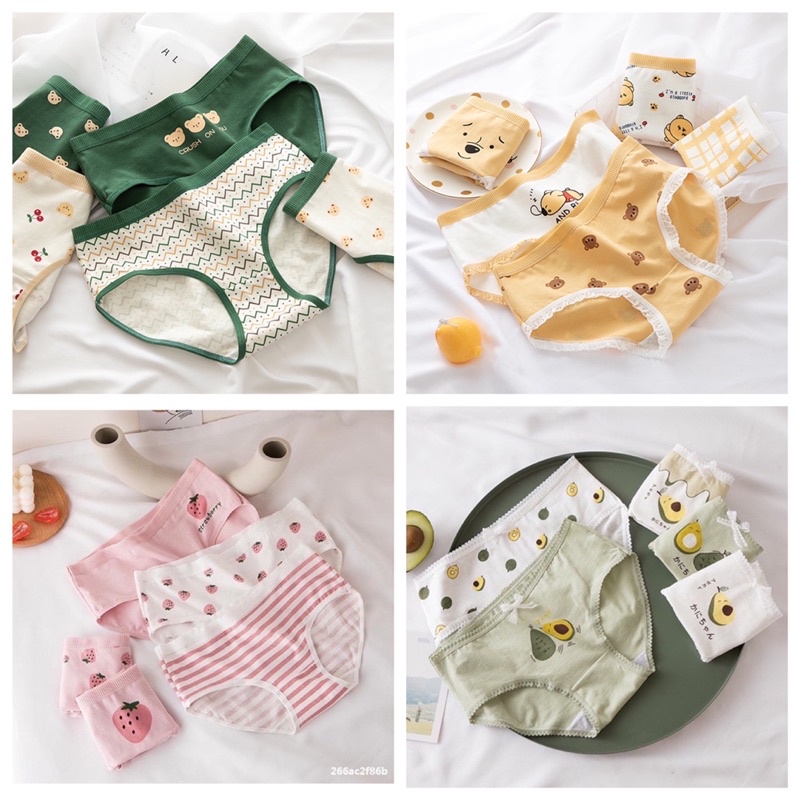 SET 4 Quần Lót Cotton Nữ Hoạ Tiết Cute Thông Hơi Kháng Khuẩn Hút Mồ Hôi Botaria