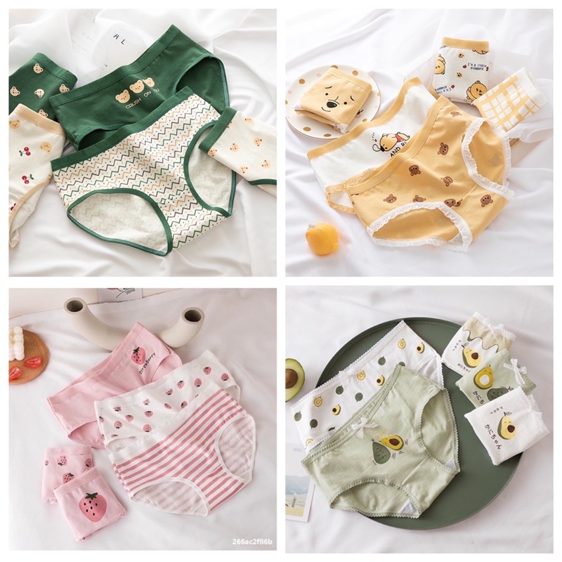 SET 5 Quần Lót Cotton Nữ Nâng Mông Thông Hơi Kháng Khuẩn Hút Mồ Hôi Hoạ Tiết Dễ Thương Botaria