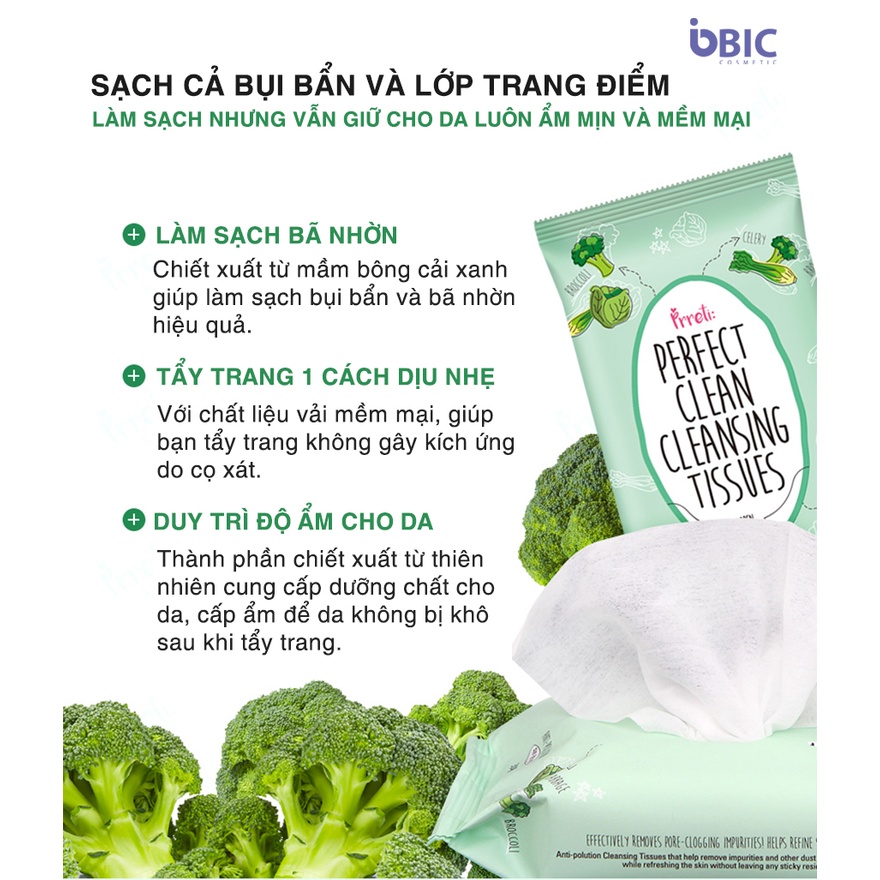 Bộ sản phẩm làm sạch 3 bước - Prreti Triple Cleansing khăn tẩy trang nước tẩy trang sữa rửa mặt làm sạch da tự nhiên