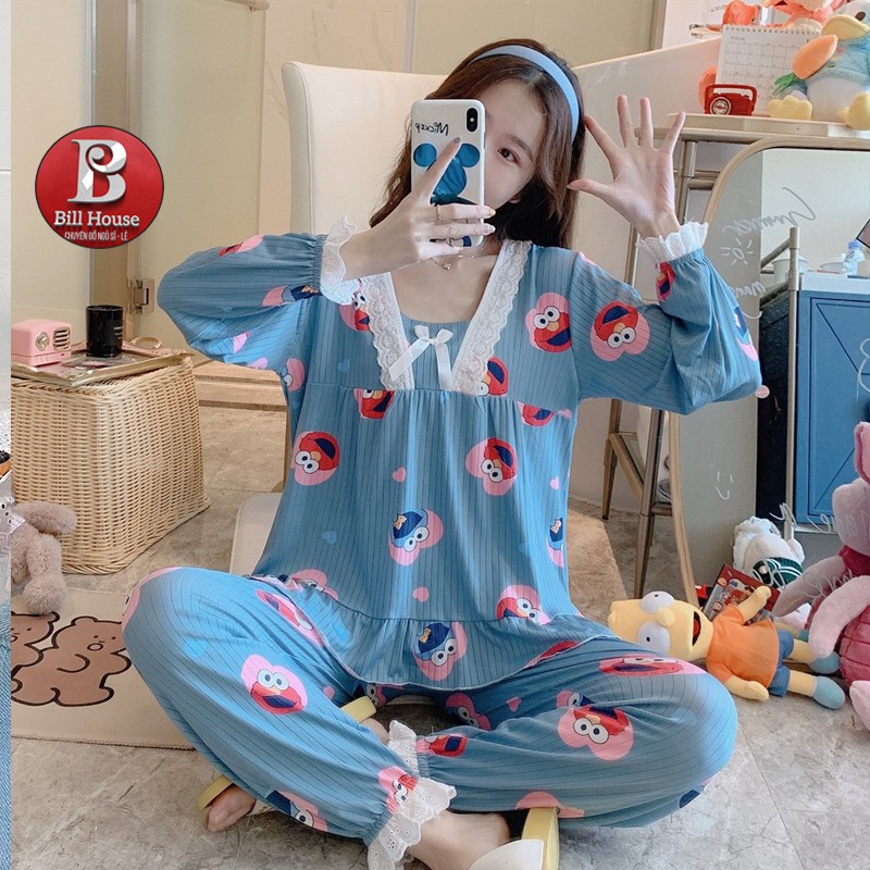Đồ Bộ Nữ Mặc Nhà Dài Tay Chất Thun Mềm Phối Nơ Cực Xinh TD03 | BigBuy360 - bigbuy360.vn