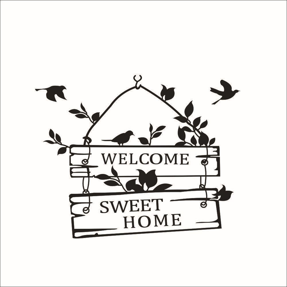 Giấy dán tường bằng pvc tự dính in chữ welcome sweet birds trang trí phòng khách / phòng ngủ