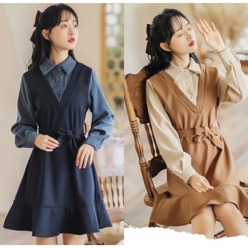Váy đầm vintage dáng dài tiểu thư - Kèm nơ xinh Hàng Quảng Châu - ShinsamStore | BigBuy360 - bigbuy360.vn