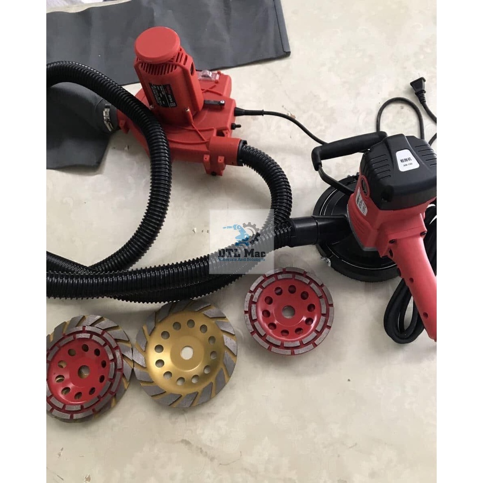 Máy mài bê tông cầm tay đa năng lắp đĩa mài D100 đến D180mm, có chụp hút bụi đi kèm. Công tác điều kiển 5 tốc độ