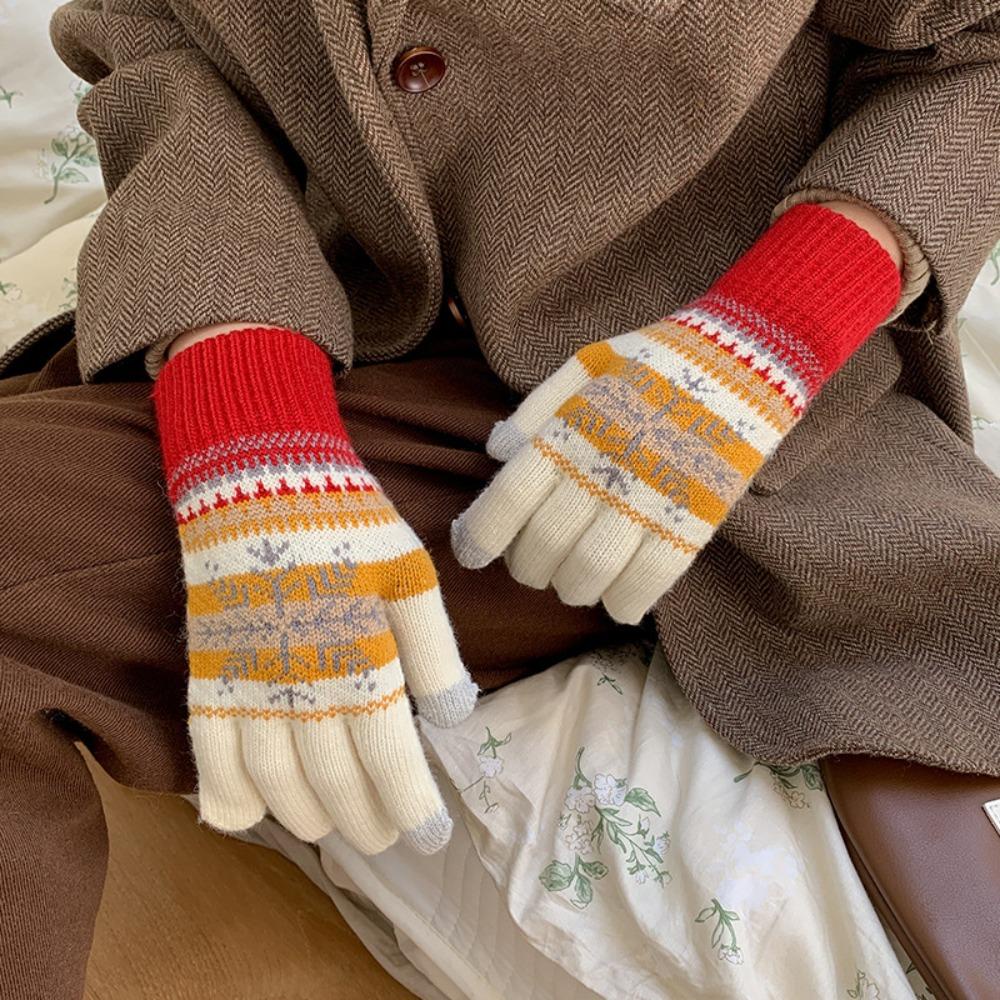 1 Găng Tay Len Chống Lạnh Màu Sắc Ngọt Ngào Có Thể Sử Dụng Màn Hình Cảm Ứng Cho Nữ