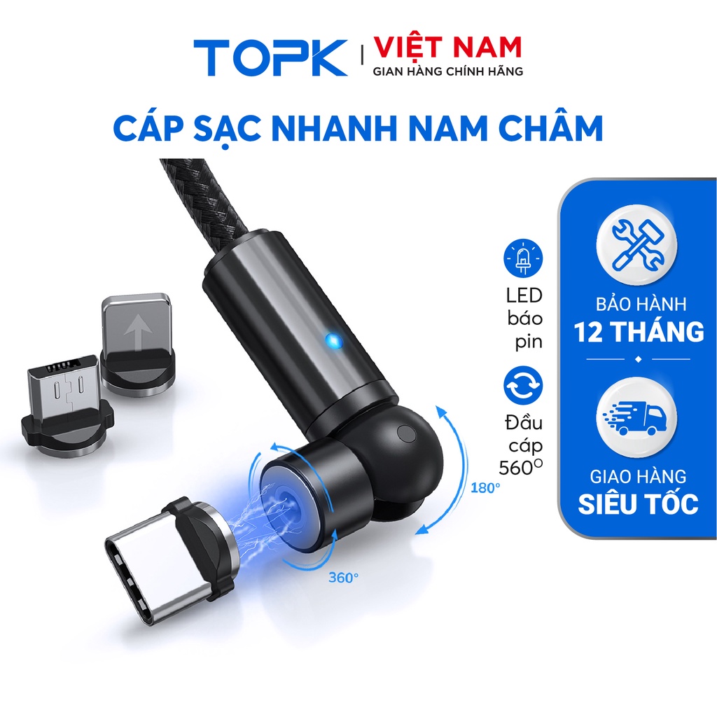 Dây sạc nam châm AM68 Sạc nhanh 3A Dây dù 1m - Hàng bảo hành 12 tháng