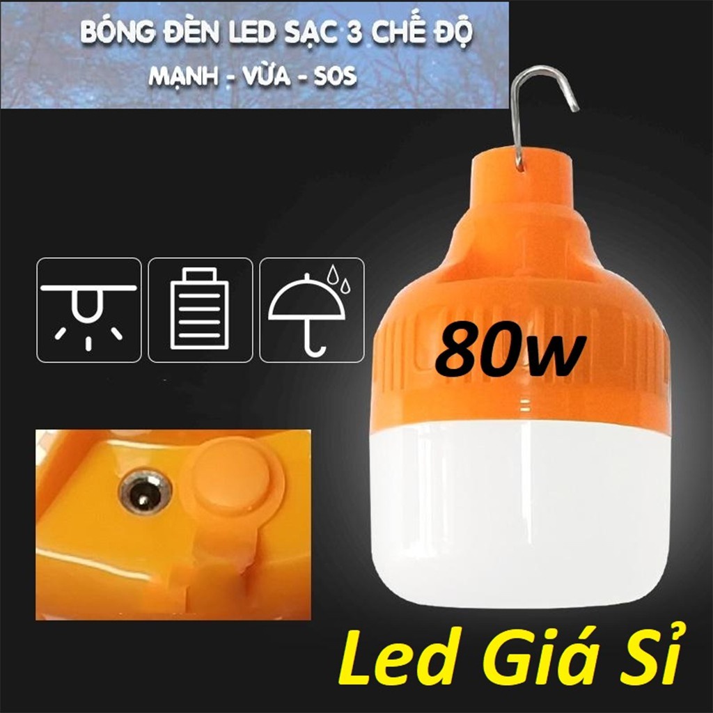 Bóng Đèn Tích Điện 80W chống nước, 3 chế độ sáng, có móc treo kèm dây sạc -dc4307