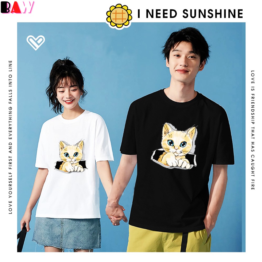 Áo thun nam, nữ CAT KUTE phông unisex 2 màu đen và trắng chất liệu cotton Fullsize -54