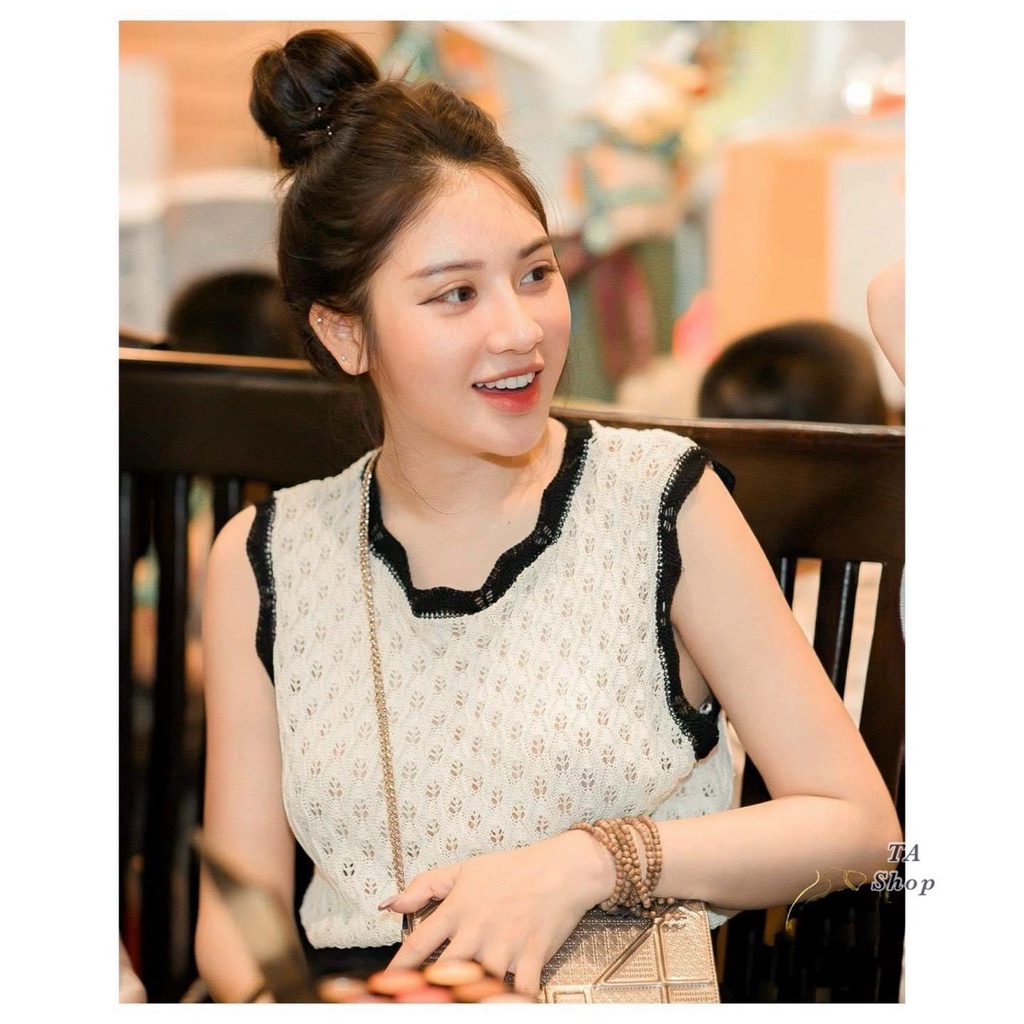 Áo len lưới hoa viền sát nách 4 màu cực xinh
