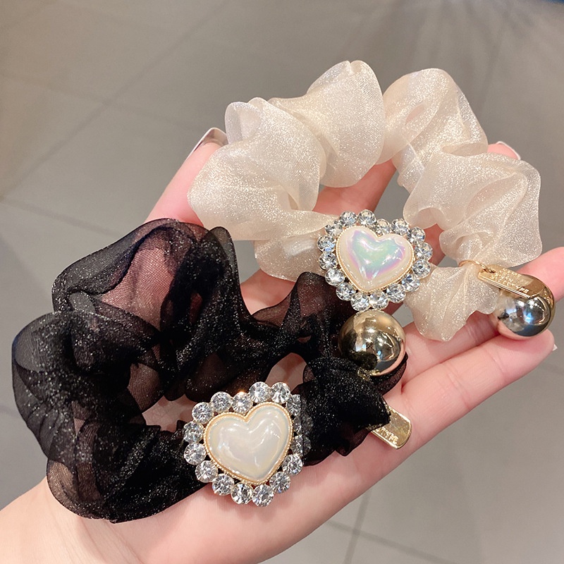 Dây Buộc Tóc Lưới Đính Đá Ngọc Trai Phong Cách Hàn Quốc