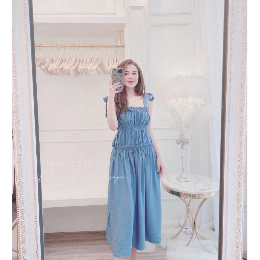 Váy maxi nơ vai bo chun