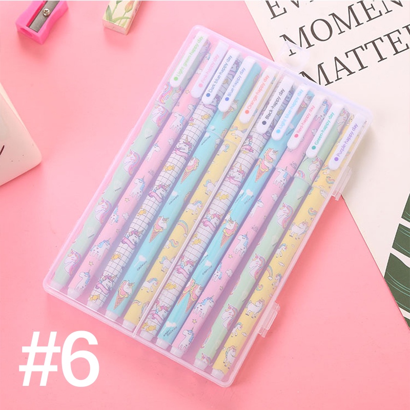 Set 10 Bút Bi Mực Đen Ngòi 0.38mm Kiểu Dáng Dễ Thương Cho Nữ