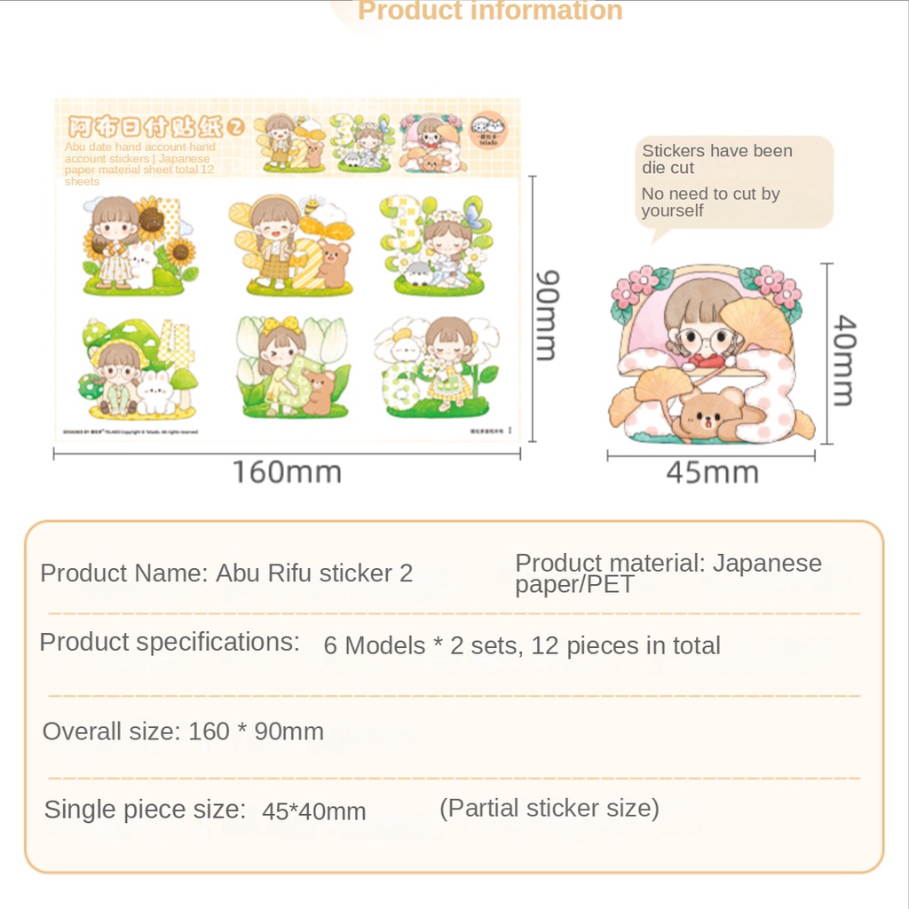 Miếng sticker PET chống thấm nước họa tiết hoạt hình sáng tạo trang trí cho bé gái