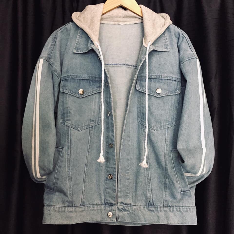 [ ]Áo Khoác Jean Nam Nữ UNISEX Cao Cấp Có Mũ Viền Tay Siêu Đep Các Tính, Áo Khoác Bò
