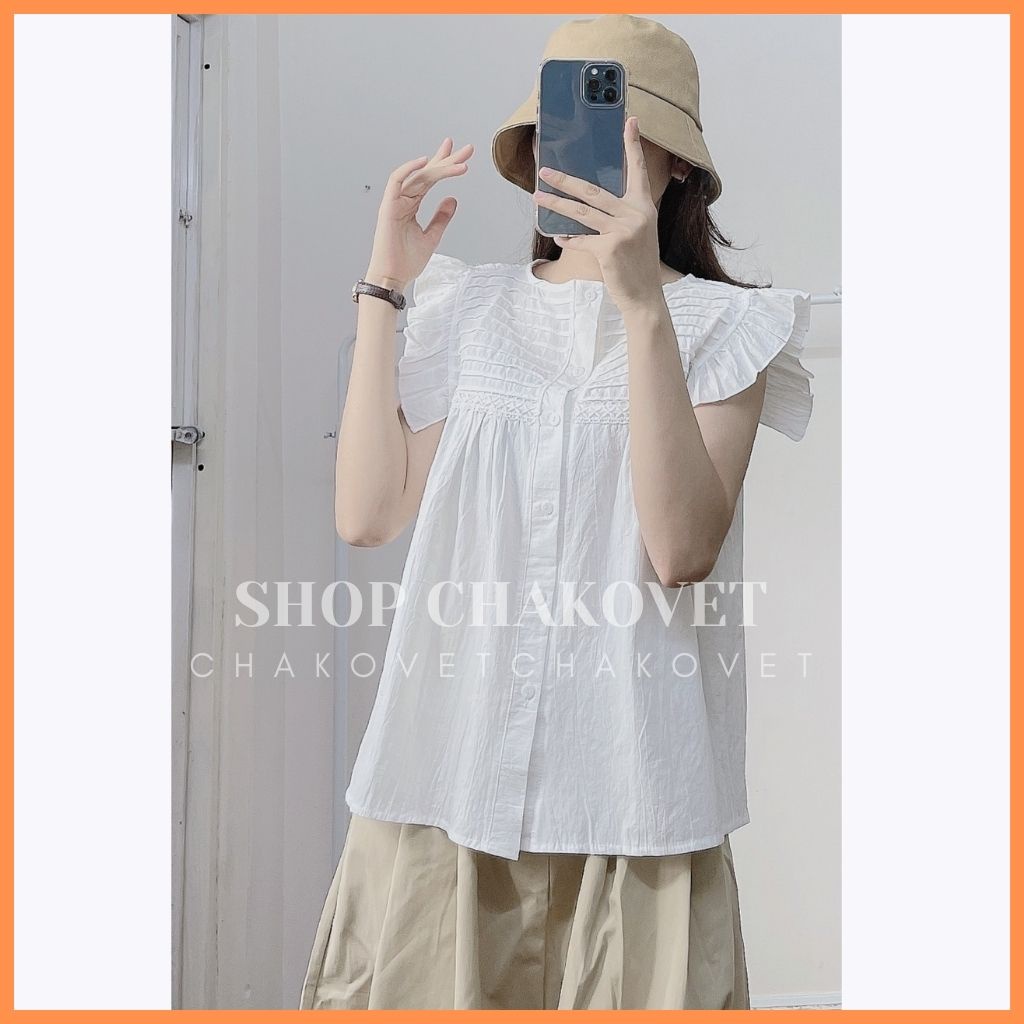Áo sơ mi nữ tay cánh tiên style hàn quốc CKA839, kiểu áo nữ dáng babydoll tiểu thư (mặc 2 kiểu) cổ tròn phối ren xếp ly