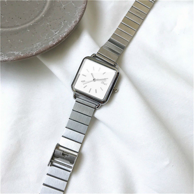 Đồng hồ quartz cho nữ mặt vuông chất liệu thép không gỉ