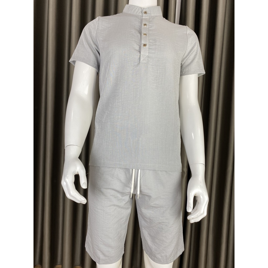 Bộ đũi nam cộc tay,áo cổ tàu kèm quần dây rút | BigBuy360 - bigbuy360.vn