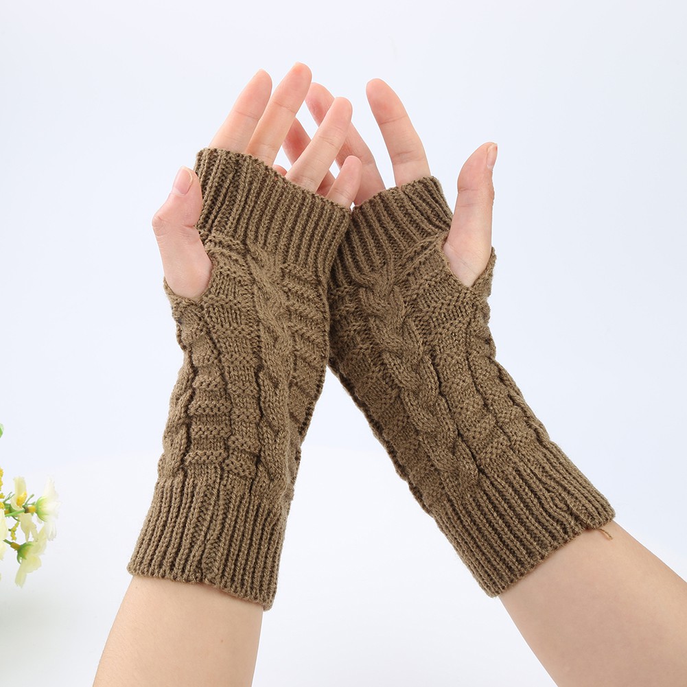 Găng Tay Len Dài Hở Ngón Mềm Mại Giữ Ấm Mùa Đông Cho Nữ
