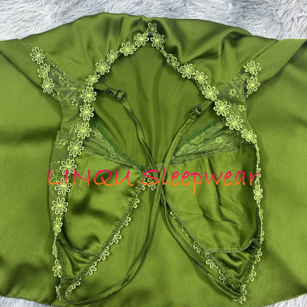 Váy Ngủ Sexy phối ren hoa chất satin mềm mịn mặc ngủ thoái mái gợi cảm - Linqu Sleepwear
