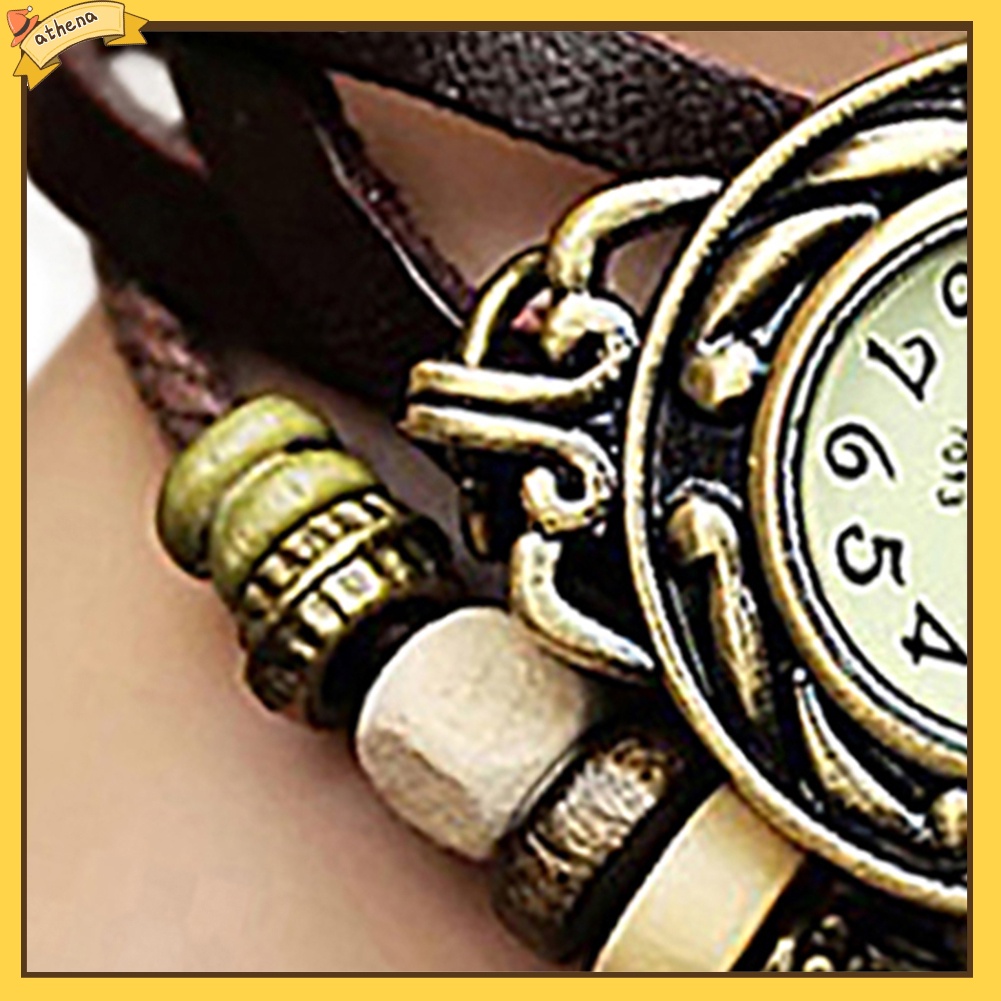 Đồng hồ thạch anh dây bện mặt hình lá phong cách retro