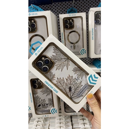 Ốp DEVIA lưng cứng viền si bóng in hinh lá phong Ip14/ ip14 plus/ ip 14 pro ip14 pro max