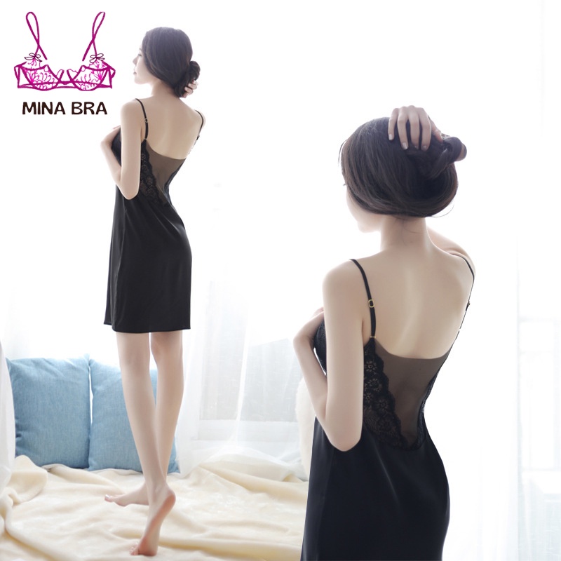 Váy Ngủ Hai Dây Cổ Chữ V Khoét Sau Gợi Cảm Thời Trang MINABRA Đầm Ngủ Phối Ren Ngực Có Đệm VN01 | BigBuy360 - bigbuy360.vn