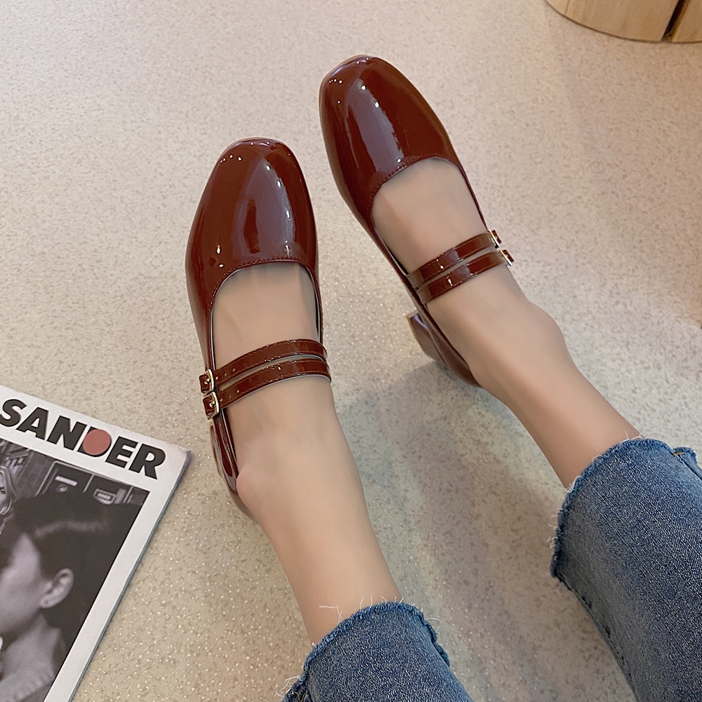 IELGY Giày cao gót da mũi vuông thiết kế đơn giản thời trang cho nữ