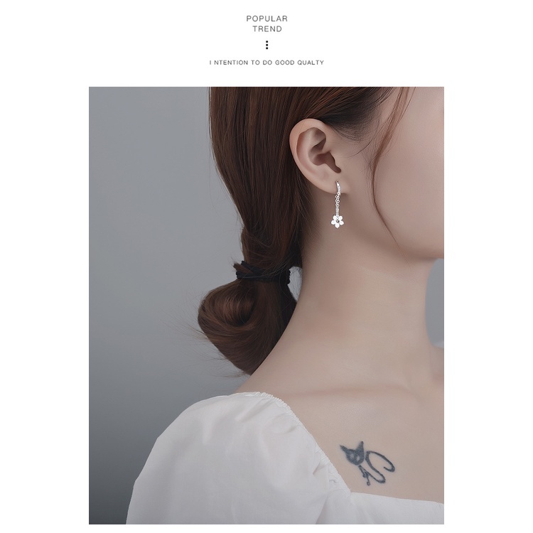 Bông tai bạc hình hoa 5 cánh, khuyên tai chất liệu bạc ta cao cấp - Trang sức bạc Evasilver