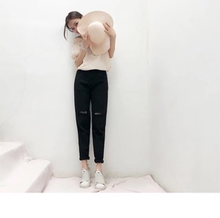 QUẦN JEANS ĐEN RÁCH GỐI