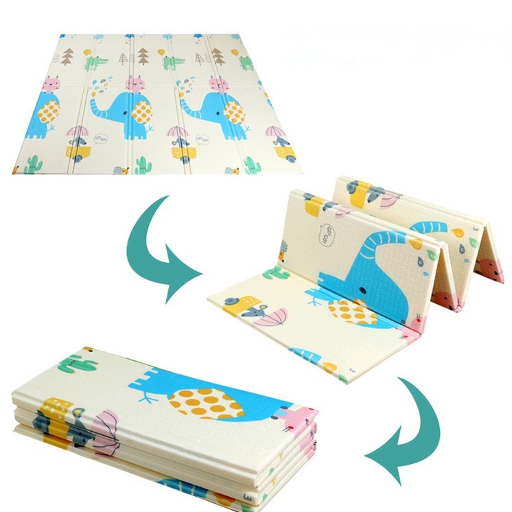 Thảm Xốp Gấp Gọn XPE Tấm lót trải sàn Cho Bé Tập Bò Vui chơi 2 mặt chống trơn trượt phủ silicon Kháng khuẩn 1m8 2m