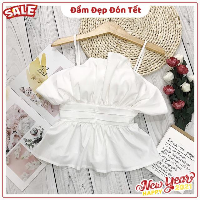 Áo trắng hai dây xinh Rosiee Top có mút ngực from chuẩn tôn dáng ôm xoè nhẹ dễ mix phía sau bo chun có dây tự điều chỉnh