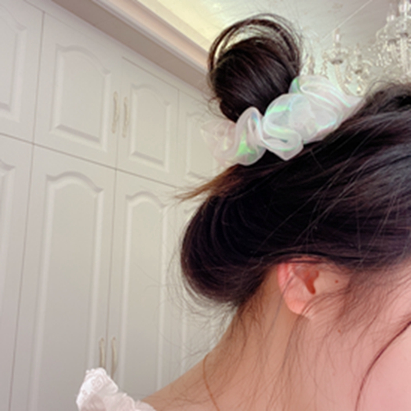 Korean Women Hair Scrunchies Elastic Hair Bands Shining White Organza Rubber Band Girls Vintage Ponytail Holder Hair Accessories