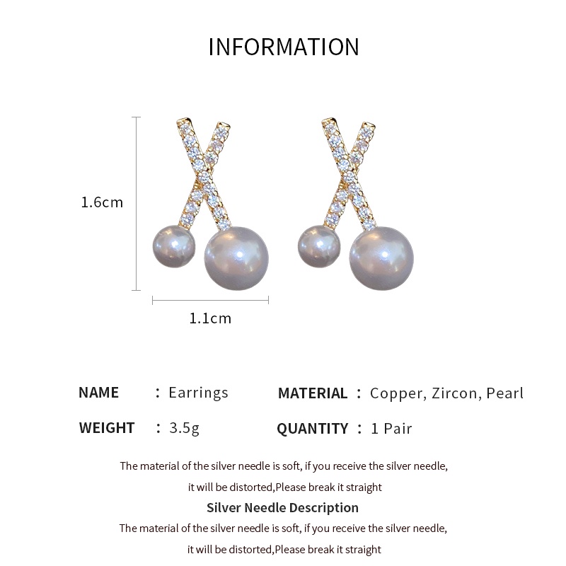 DREJEW Khuyên tai bạc đính đá kim cương và ngọc trai giả phong cách cổ điển dễ phối đồ