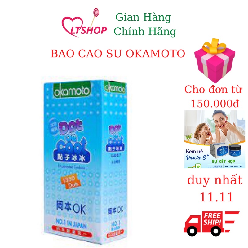 Bao Cao su  Gai siêu mỏng kéo dài  Okamoto Dot The cool  Hộp 10 Cái