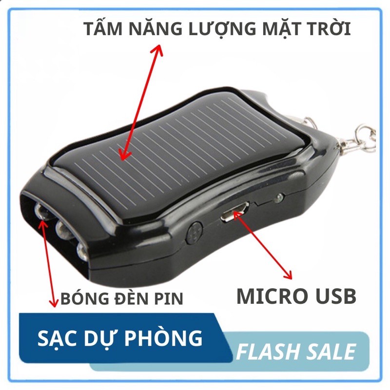 Sạc dự phòng năng lượng mặt trời đa năng 3in1, Sạc dự phòng tích hợp đèn pin và móc treo