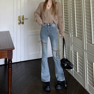 Quần Jeans Ống Loe Hai Màu Đen Xanh Nhạt