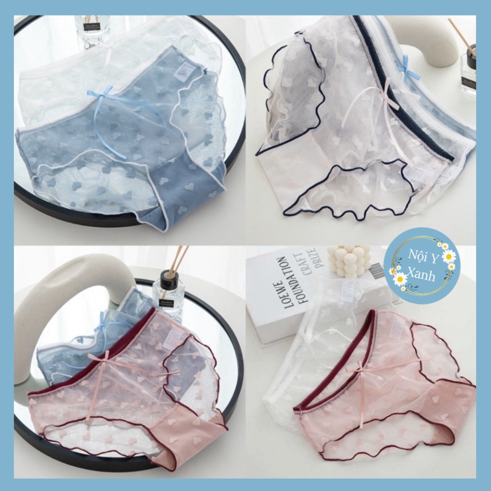 Quần Lót Nữ Ren Sexy Viền Màu Phối Họa Tiết Trái Tim Gợi Cảm Quyến Rũ H006 nữ