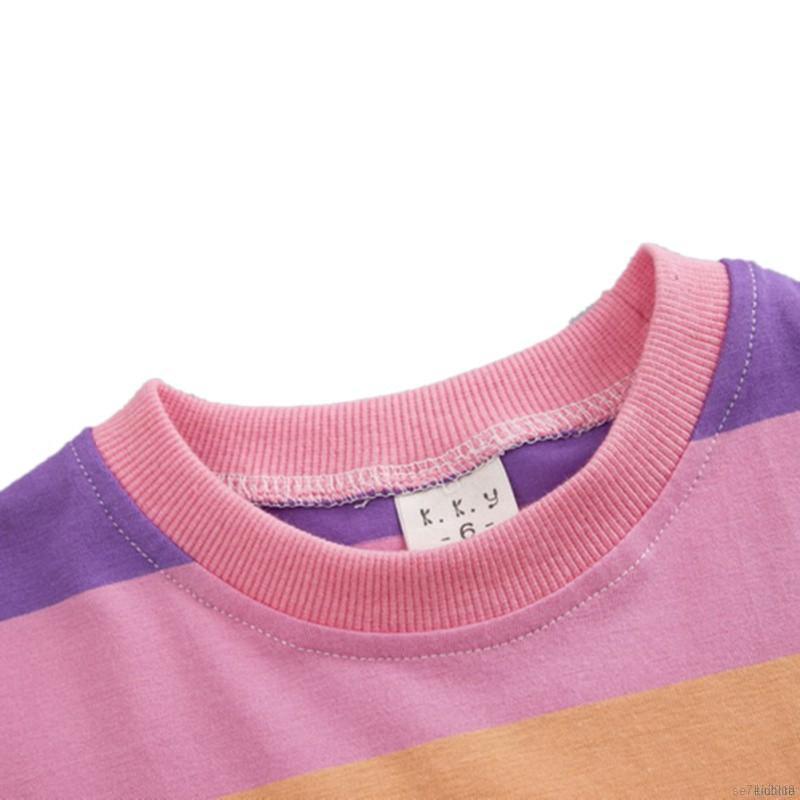 Bộ Áo Thun Ngắn Tay Màu Cầu Vồng + Quần Short Cho Bé Gái