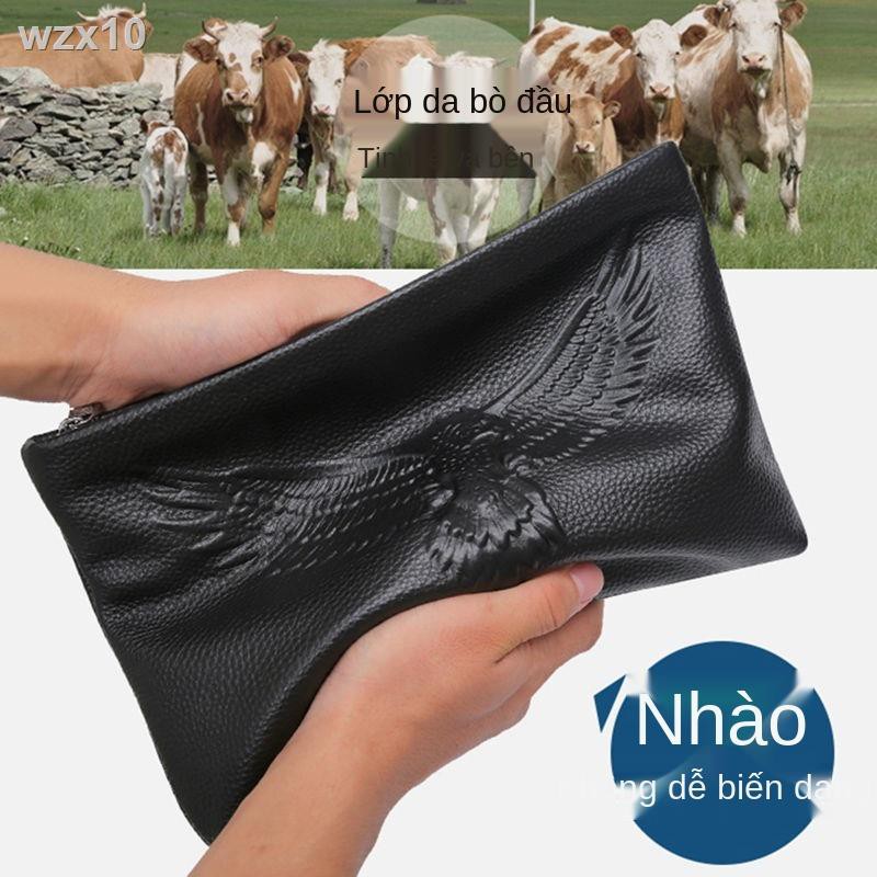 Túi xách da clutch nam, đựng hồ sơ bò lớp trên, thường, mềm dung tích lớn, nam