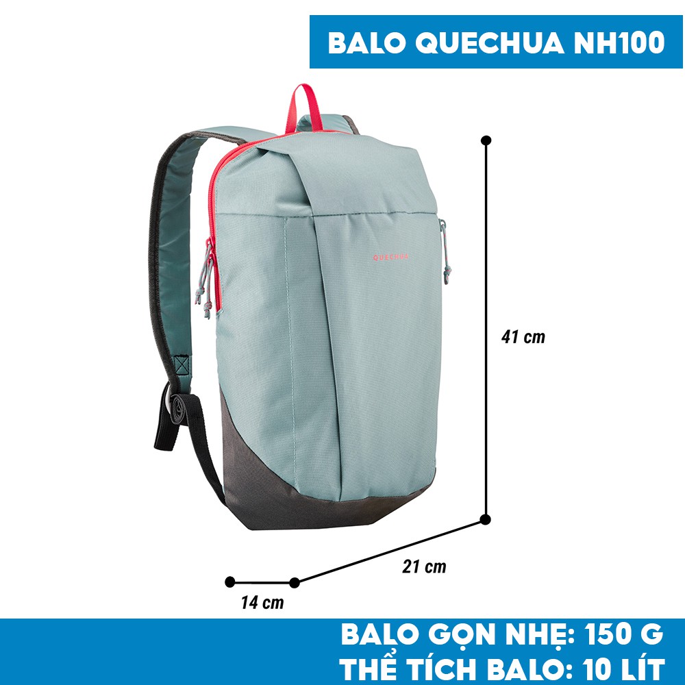 Balo mini QUECHUA nh100 10 lít tiện dụng cho leo núi, dã ngoại - xanh kaki nhạt