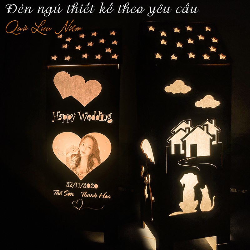 Quà tặng đèn ngủ để bàn, đèn trang trí phòng ngủ đẹp khắc chữ, khắc hình theo yêu cầu