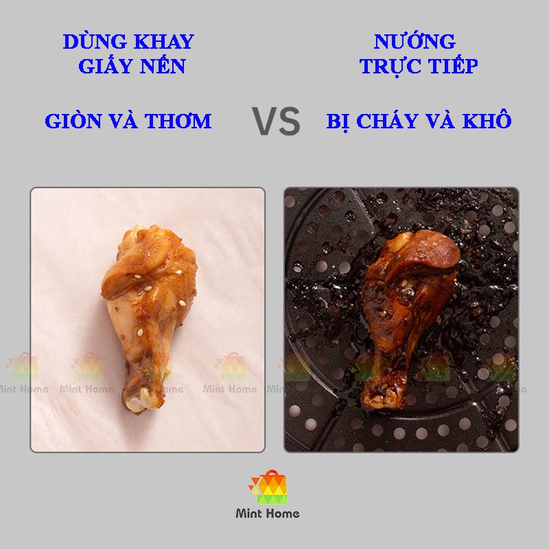 Khay giấy nến vàng chống dính lót nồi chiên không dầu khuôn làm bánh lò nướng thịt loại tròn không đục lỗ 1 tệp 50 tờ