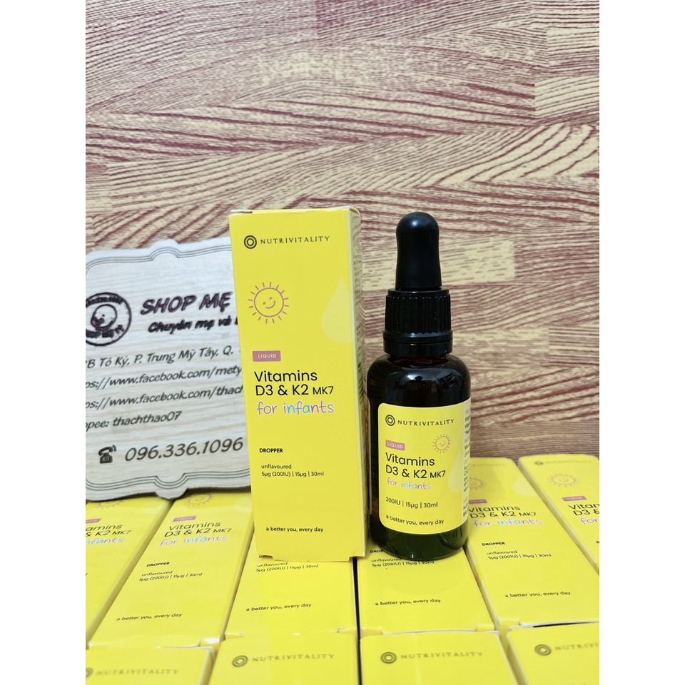 Vitamin D3 K2 MK7 ANH cho bé từ sơ sinh - D3K2 MK7 Infant Dropper của hãng Nutrivitality lọ 30ml