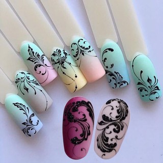 Sticker nước dán móng nail hoa văn vẽ nét đen