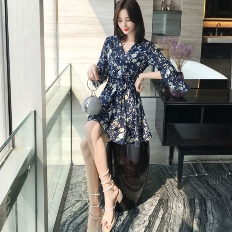 Đầm dáng rộng in hoa kiểu Hàn Quốc thời trang mùa hè cho nữ