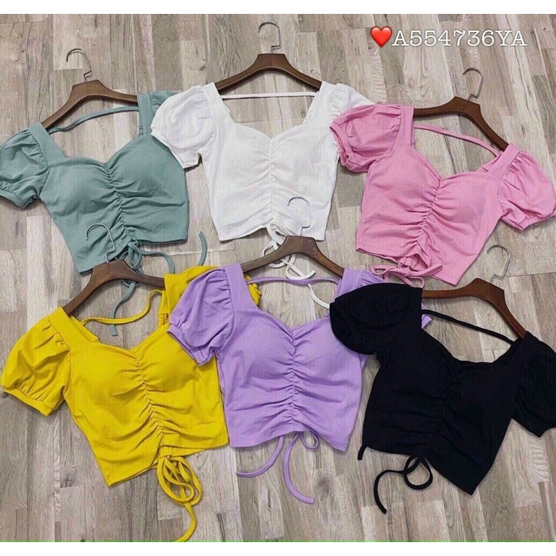 Áo kiểu croptop thun borip cổ V siêu đẹp Hình thật trải sàn