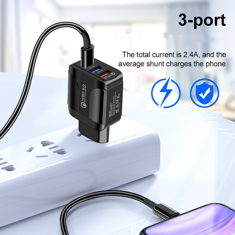 Củ Sạc 15W 3 Cổng USB Phích Cắm US EU Cho Điện Thoại Android