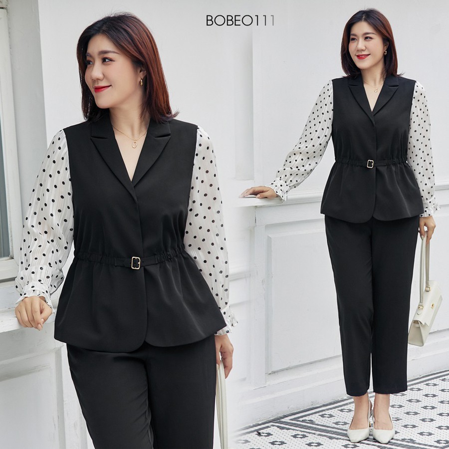 Set bộ cổ vest tay phối chấm bi - BOBEO111